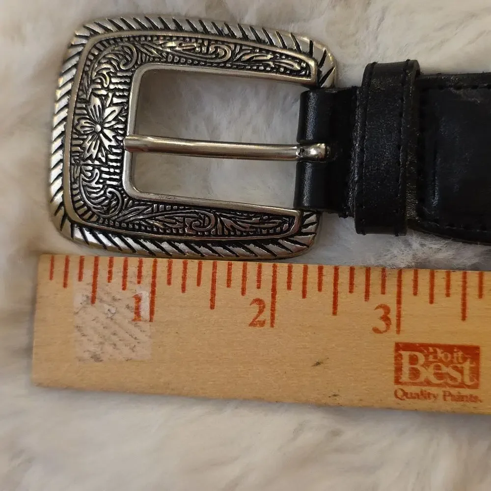 Vintage Black Braided Leather Western Cowgirl Conch Belt Womens ML